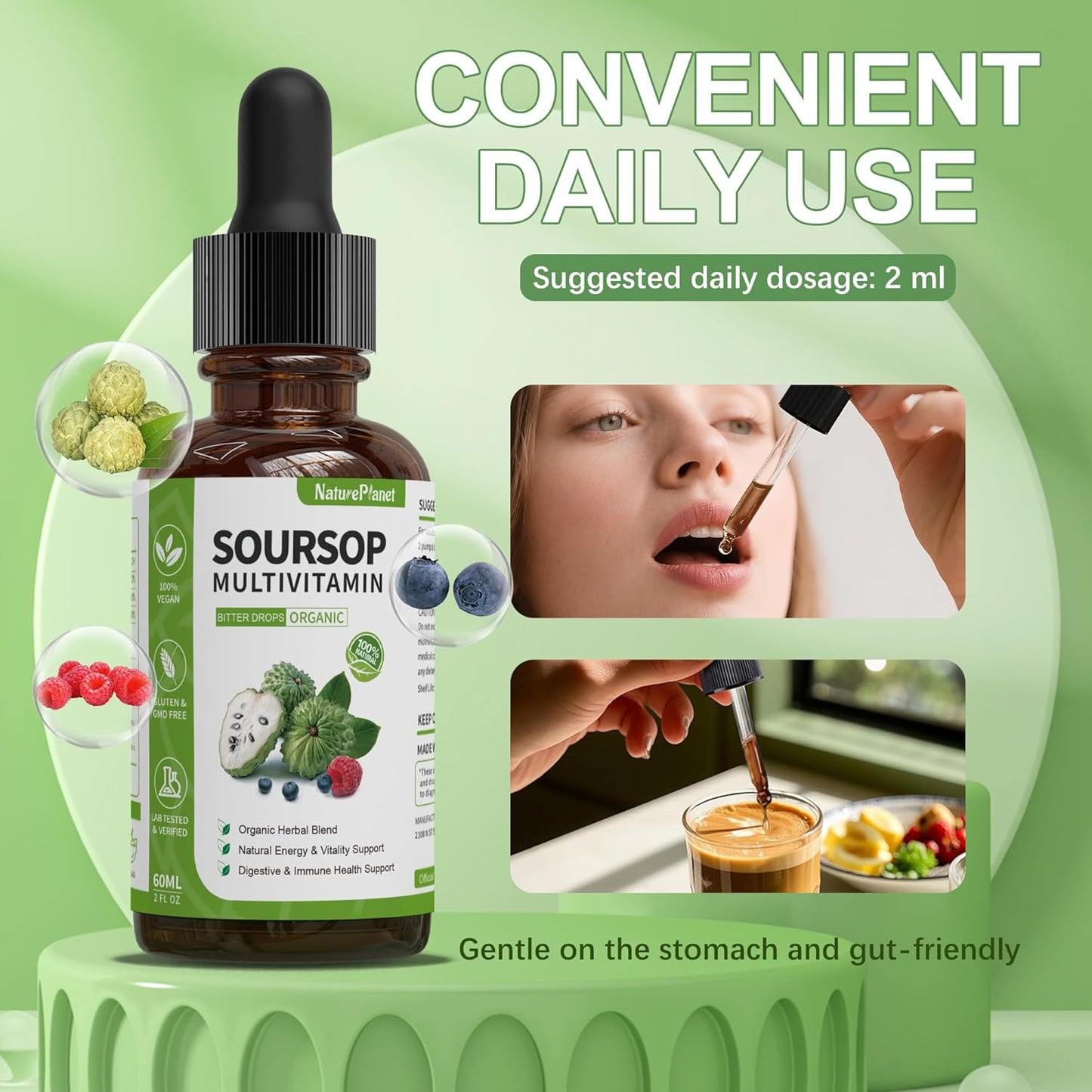 Gouttes liquides amères de corossol avec vitamines C, D3 et B6