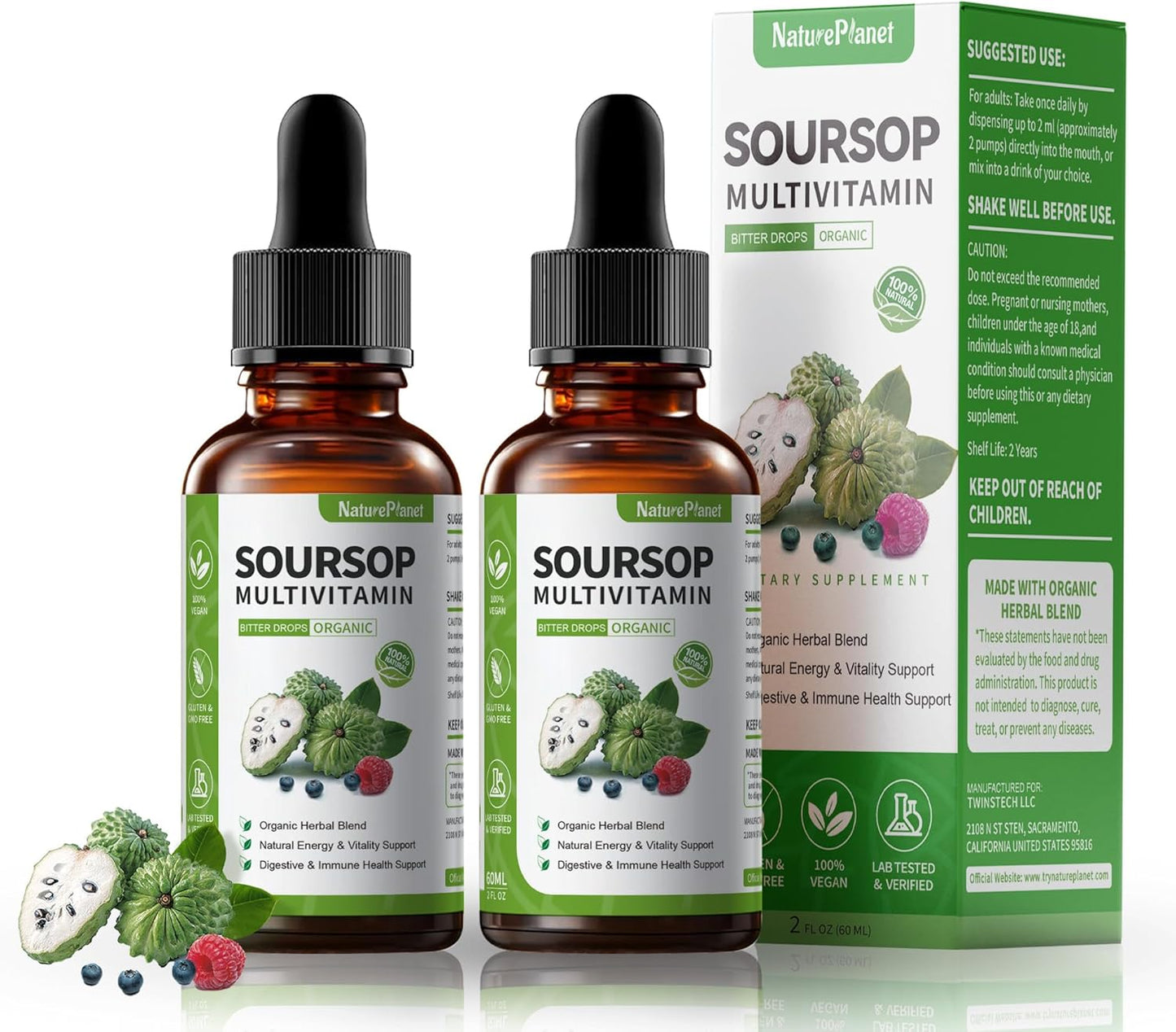 Gouttes liquides amères de corossol avec vitamines C, D3 et B6
