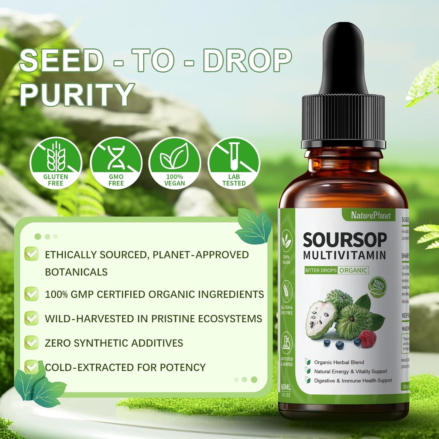 Gouttes liquides amères de corossol avec vitamines C, D3 et B6
